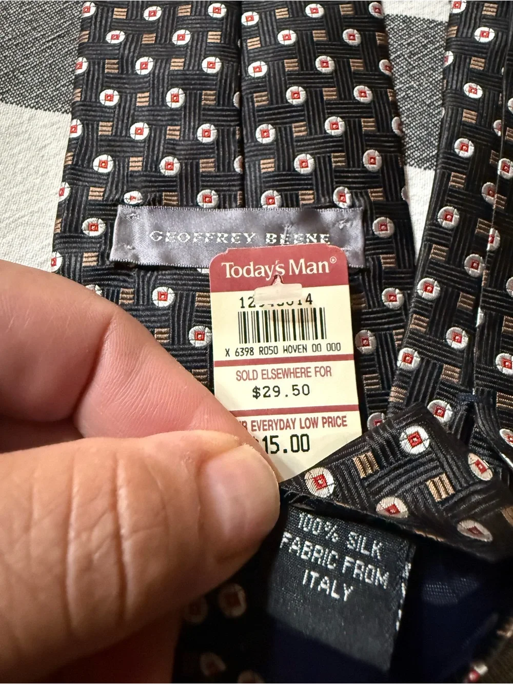 Geoffrey Beene Black Tie with Red and White Dot Squares